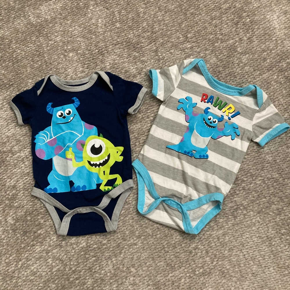Disney Monsters Inc. Onesie Bundle Set 0-3 Months Lot Short Sleeveβ Mike Sully